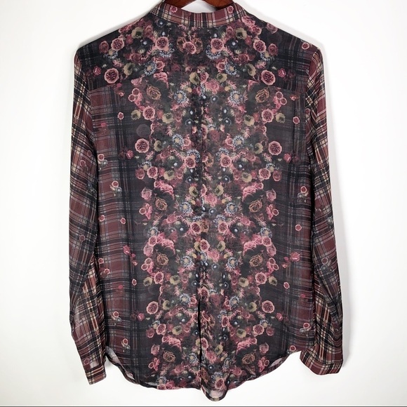 ABS Allen Schwartz Floral Plaid Sheer Blouse M - Picture 3 of 16
